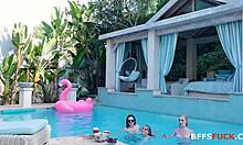 pool full of lesbians turns into wild orgy with squirting and group masturbation