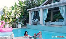 pool full of lesbians turns into wild orgy with squirting and group masturbation