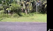 Thai student masturbates roughly for stranger outside