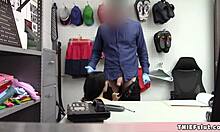 Pale brunette teen caught by pervy mall cop 😈 rough doggystyle in shop