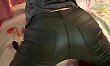 French Amateur in Leather Pants and Satin Lingerie Teases in Heels! 😍