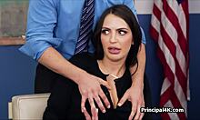 High class housewife gags on dick in lingerie.