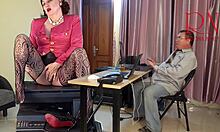 Giantess secretary teases boss with bold moves