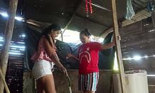 Lending shower to Colombian neighbor leads to intense seduction and hardcore fucking in the bathroom