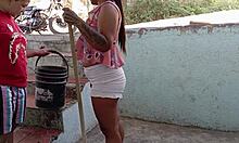 Lending shower to Colombian neighbor leads to intense seduction and hardcore fucking in the bathroom