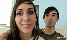 real teen couple picks up and seduces her to first anal sex at casting interview