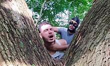 Two brazilian motorcyclists flash and dominate in dirty crossdressing behind the factory