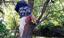 Horny Milf Fingers Her Fat Pussy Outdoors With Toys, Showing Off Her Big Ass And Legs.