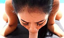 brunette thai bargirl girlfriend sucks cock for cumshot at pool villa