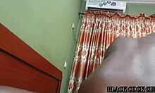 Ebony pornstar Candy B gets pussy oiled and fucked hard after blowjob.