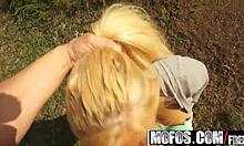 Intriguing public pickup: Veronika works out and surprises with a blowjob in the open