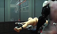 i love watching this sexy cuffed blonde get pounded by a shemale cyborg.