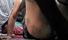 Gay sissy ryan743 trains asshole in sexy blue mini skirt, gaping with cum and tattoo