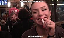 Two girlfriends suck dick in public outdoor pickup.