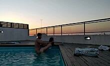 cumming hard in the pool at sunset? accountant gets bent over.