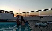 cumming hard in the pool at sunset? accountant gets bent over.