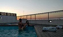 cumming hard in the pool at sunset? accountant gets bent over.