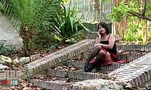 South American slut gets rough outdoor fuck in ass and pussy