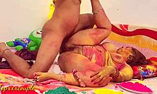 Intense Holi Fucking with Stunning Widow Bhabhi in Rough Doggystyle by Her Chubby Friend.