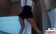 watch this asian teen 18+ stroke her boyfriend's big cock with feet?