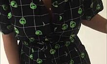 milly walks around shopping with vibrator in her ass, getting hardcore