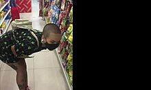 milly walks around shopping with vibrator in her ass, getting hardcore