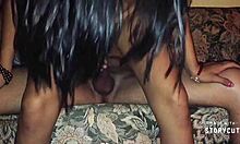 amateur thick pussy rides big cock on sofa