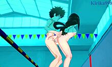 Rumi Usagiyama, Mirko, Tsuyu Asui, and Izuku Midoriya in wild hentai sex