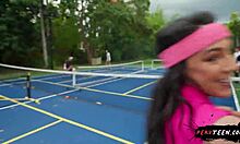having SNEAKY SEX right in the middle of a TENNIS GAME, big COCK BLOWJOB and SQUIRTING