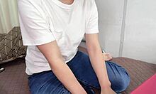 After watching romance clips, this college girl starts touching herself solo.