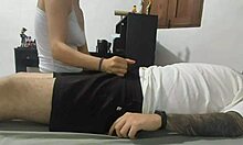 Latina teen enters room and interacts with resting person