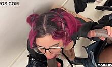 Hot latina girl gets fucked by two big black cocks in laundry room