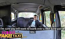Hot Brunette Delivers Oral in Fake Taxi Car