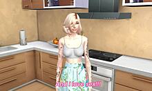 Blonde in 3D animation gets wild at home