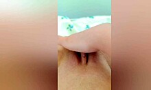 Cute girl shows her legs then masturbates wet pussy