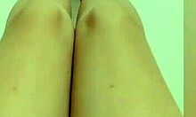 Cute girl shows her legs then masturbates wet pussy