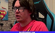 geek with glasses craves attention from two eager girls