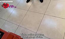 Wife teases salesman without panties