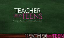 Watch the teacher fuck teen 18+s in party deepthroating threesome