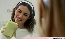 These cute teens are bored cleaning! I offered my cock for a threesome blowjob!