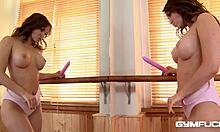 Busty teen Aleska Diamond fills pussy with vibrator in gym