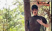 Gothic elf masturbates outdoors with toys