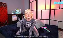 Camsoda - Blonde teen in Spider Girl cosplay rubs pussy on webcam