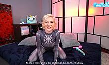 Camsoda - Blonde teen in Spider Girl cosplay rubs pussy on webcam