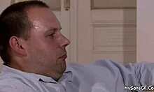 Mysterious Young Woman Bathing in Shower with Older Person