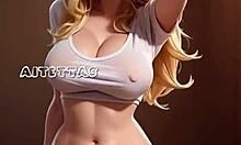 Watch this beautiful blonde AI-generated girl riding a huge cock with her big tits bouncing