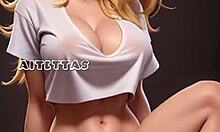 Watch this beautiful blonde AI-generated girl riding a huge cock with her big tits bouncing