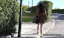 Braless latina bending over to earn free rent