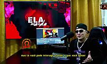 Watch the redhead get licked on all fours outdoors