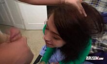 Horny Petite 18+ Smashed Hardcore by Dominant Hunk in Garage Bondage Scene. Full Movie Shows Raw BDSM Action.